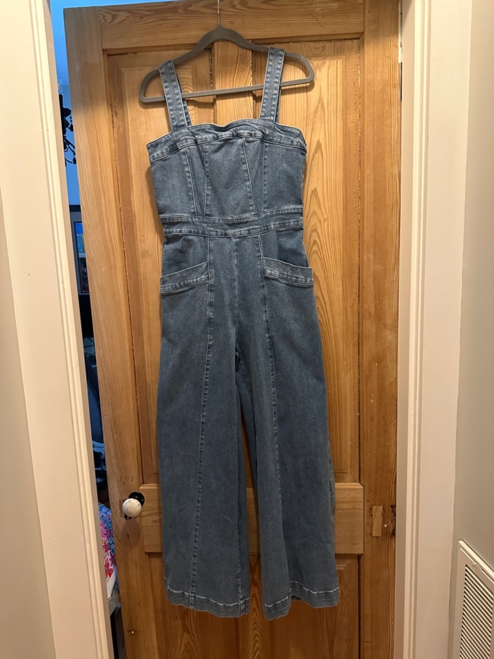 Forever 21 Blue Denim Wide-Leg Jumpsuit